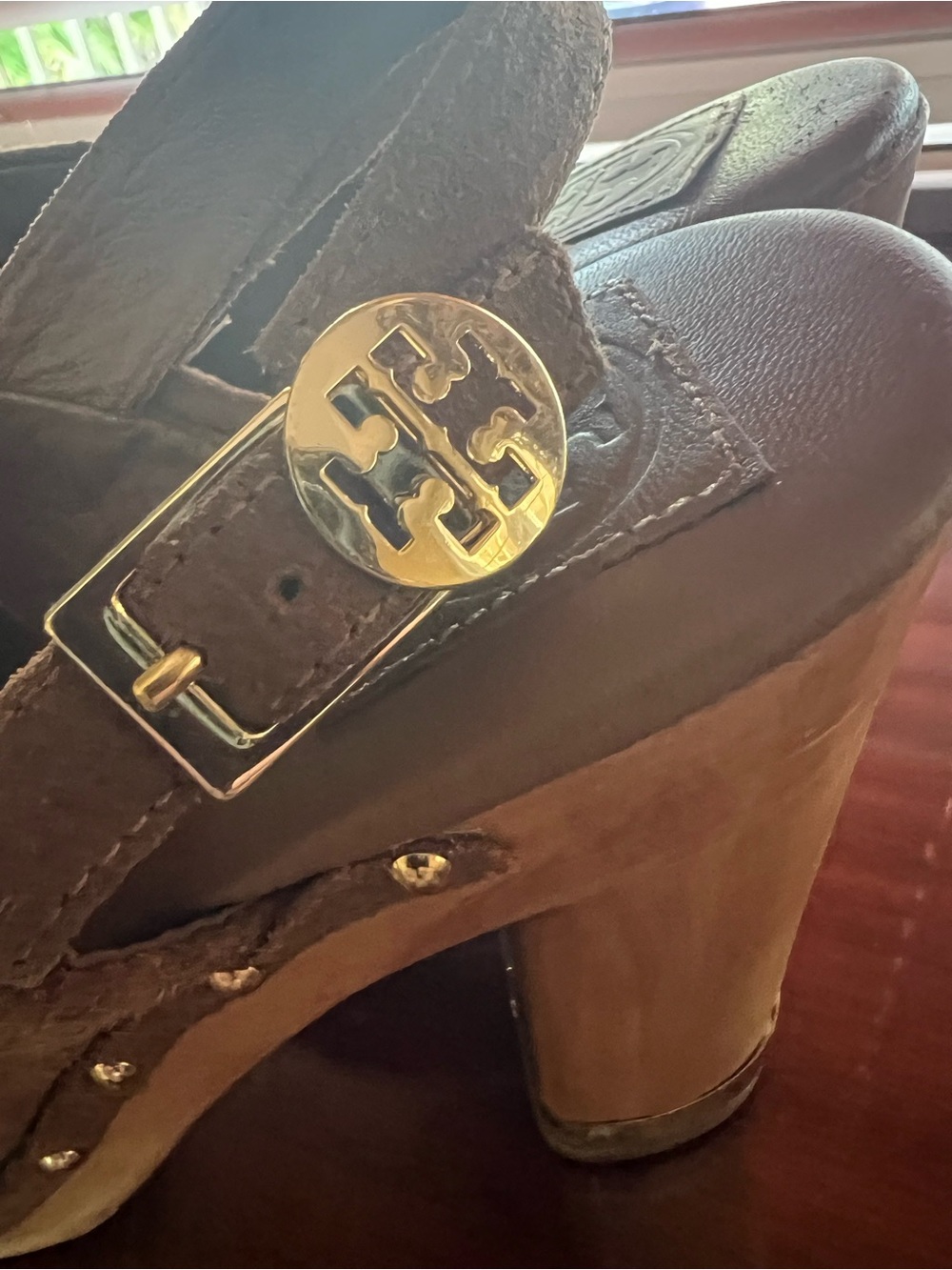 Tory Burch Suede Studded Slingback Clog Heels - Brown - Picture 10 of 11
